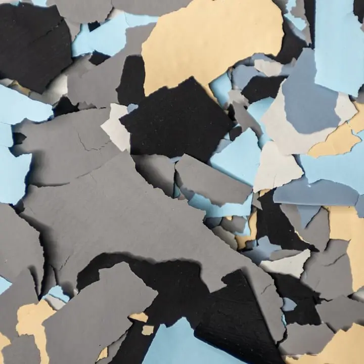 Galaxy flake blend, deep blue, black, grey and white one-inch chips