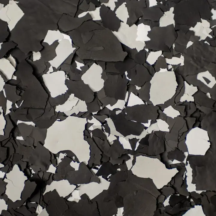 Raven flake blend, black, charcoal and white one-inch chips